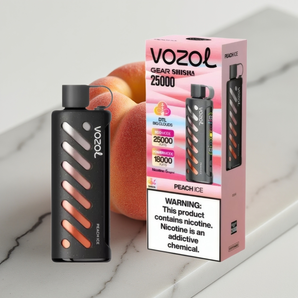 VOZOL Gear Shisha 25000 Puffs Pêssego Gelo - 5mg/ml, 1000mAh, Dual Mesh