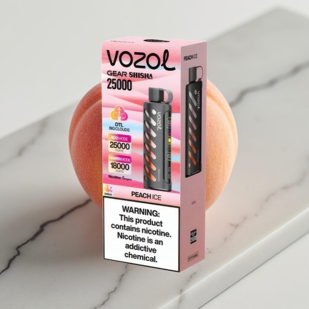 VOZOL Gear Shisha 25000 Puffs Pêssego Gelo - 5mg/ml, 1000mAh, Dual Mesh