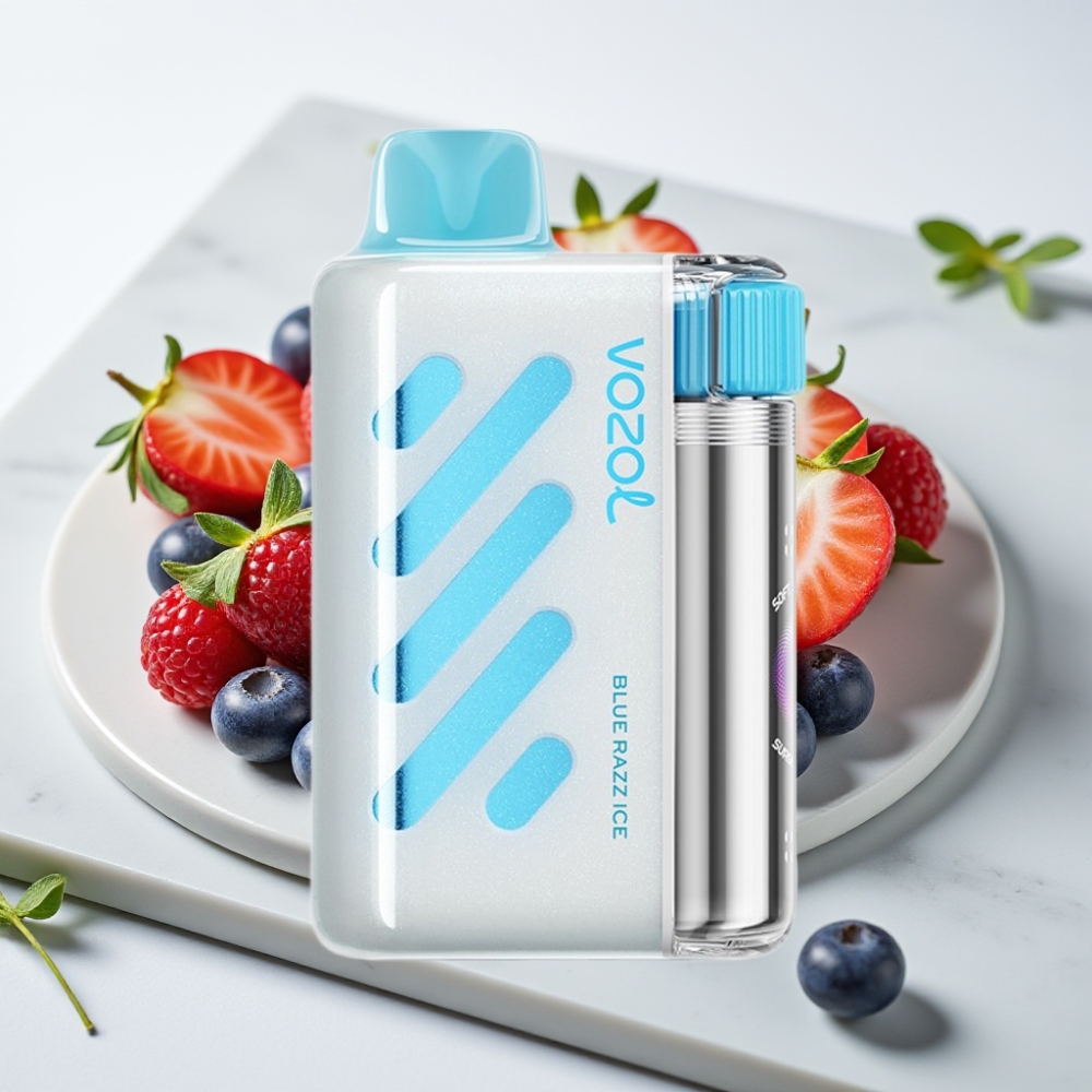 VOZOL VISTA 40000 Puffs Vape Recarregável MTL Sabor Blue Razz Ice, 1000mAh, 2% Nicotina, Tela, Coil Mesh